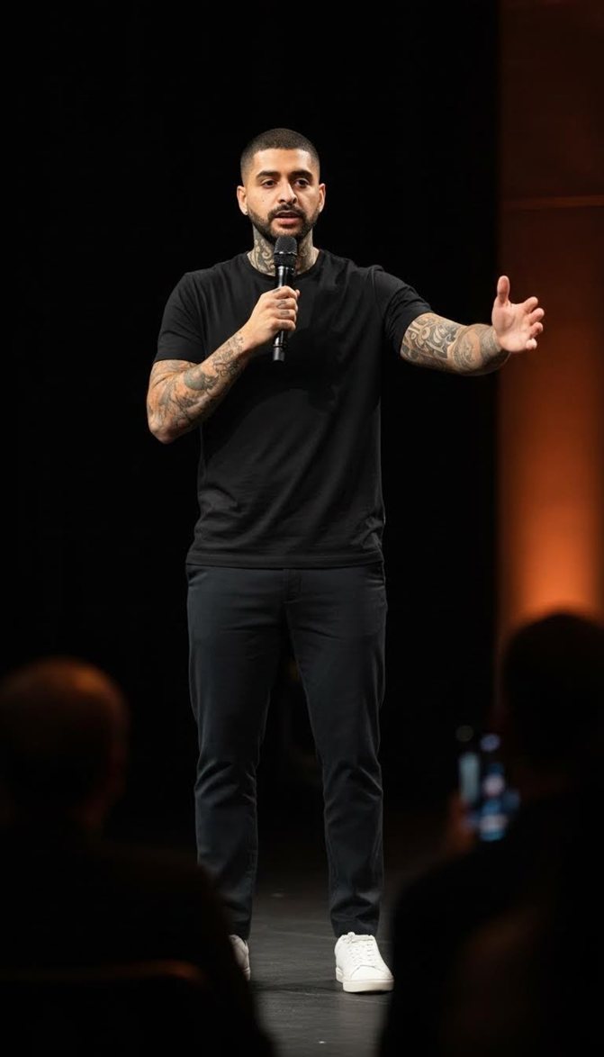 Matheus Cardoso, fundador da Opus, falando ao microfone em um palco